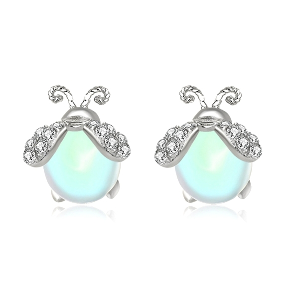 Sterling Silver Firefly Moonstone Stud Earrings - Picture 1 of 4